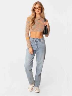 Edikted Medina Open Back Cropped Knit Sweater Multicolor Medium